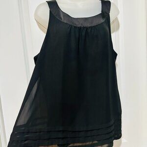 H&M Black Sleeveless Semi-Sheer Top with Pleated Hem, Size 14
